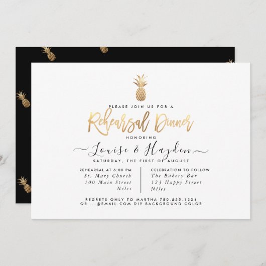 Elegant repetitief diner, Faux Gold Pineappel Aankondiging (Voorkant / Achterkant)
