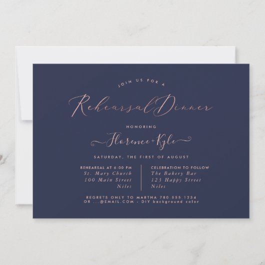 Elegant repetitief diner, Roos Gold Luxe script Kaart (Voorkant)