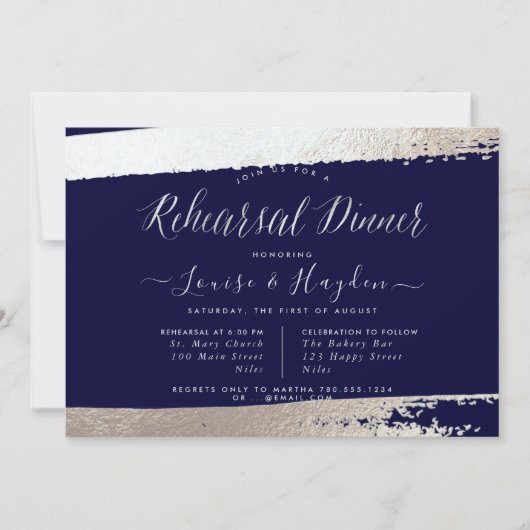 Elegant repetitief diner, Silver Brush+Script Aankondiging (Voorkant)