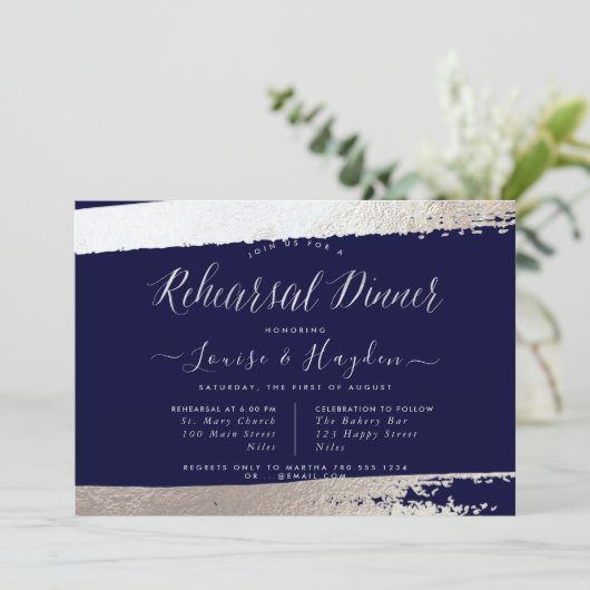 Elegant repetitief diner, Silver Brush+Script Aankondiging (Staand voorkant)