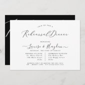 Elegant repetitief diner, zwart wit luxe script kaart (Voorkant / Achterkant)