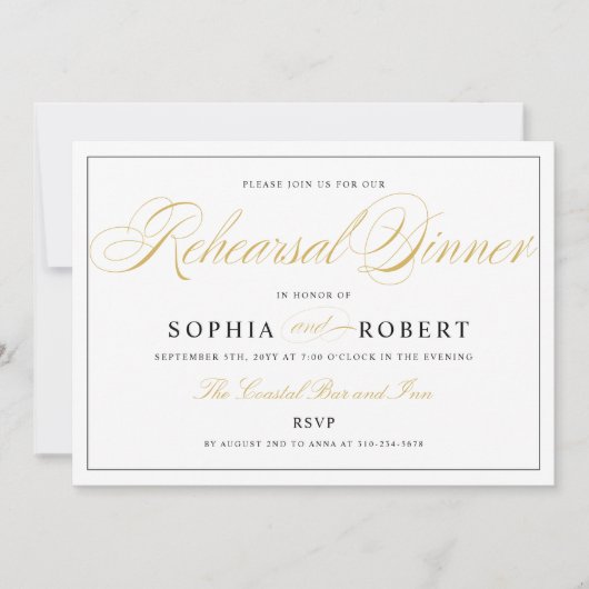 Elegant repetitief Dinner Black en Gold op White Kaart (Voorkant)