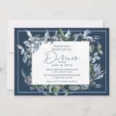 Elegant repetitief Dinner Dark Blue Floral Wreater Kaart (Voorkant)