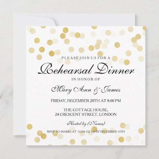 Elegant repetitief Dinner Gold Foil Glitter Lichte Kaart (Voorkant)