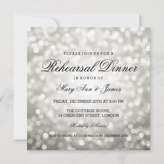 Elegant repetitief Dinner Silver Glitter Lichten Kaart (Voorkant)
