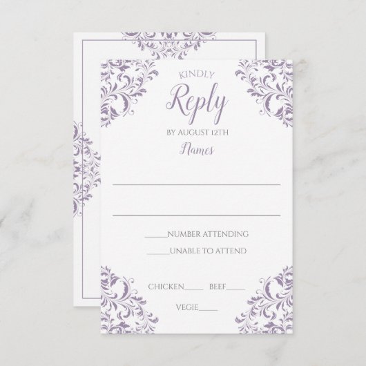 Elegant Reply Card - Nadine (Lavender) Kaart (Voorkant / Achterkant)