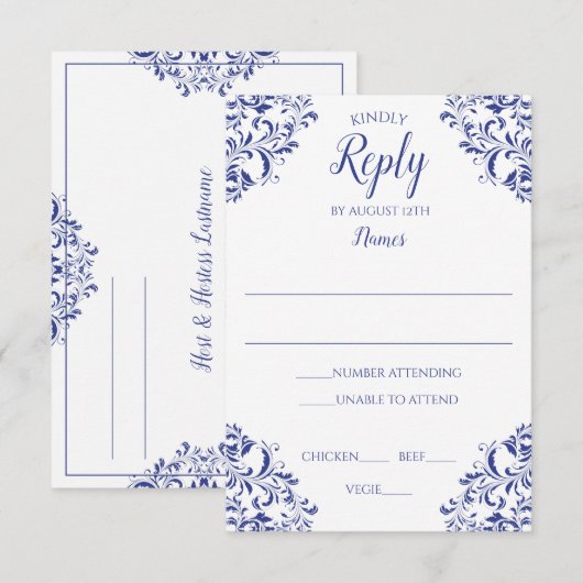 Elegant Reply Card - Nadine (Royal Blue) Kaart (Voorkant / Achterkant)