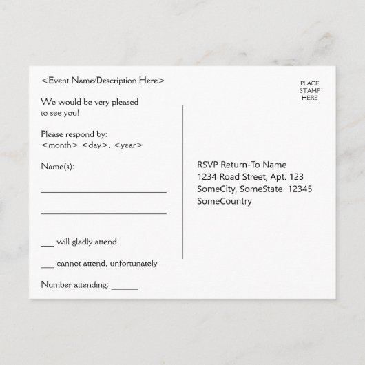 Elegant & respectabel "rsvp" Briefkaart (Achterkant)