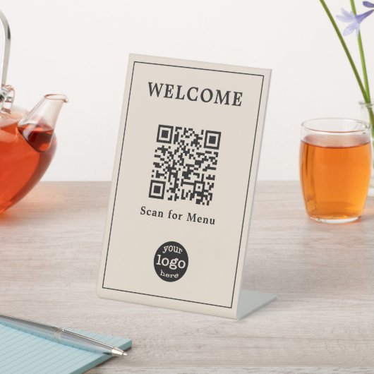 Elegant Restaurant Café Menu QR Code Bedrijf Logo Reclamebord Met Voetstuk (Insitu)