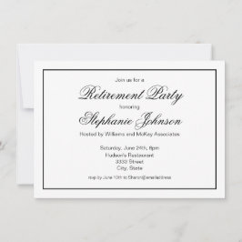 Elegant Retirement Black en White Script Party Kaart