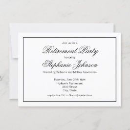 Elegant Retirement Black en White Script Party Kaart