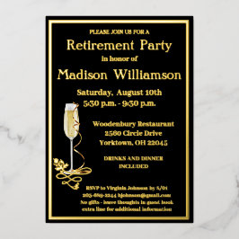 Elegant retirement Black REAL Gold Folie Uitnodiging