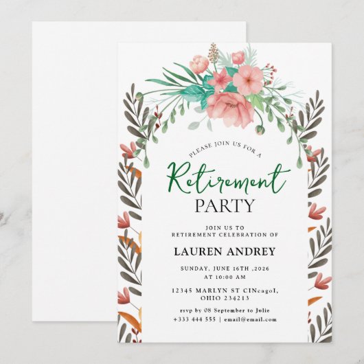 Elegant Retirement Celebration Invitation Kaart (Voorkant / Achterkant)