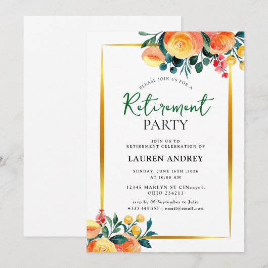 Elegant Retirement Celebration Invitation Kaart (Voorkant / Achterkant)