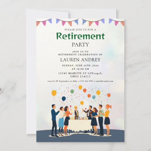 Elegant Retirement Celebration Invitation Kaart (Voorkant)