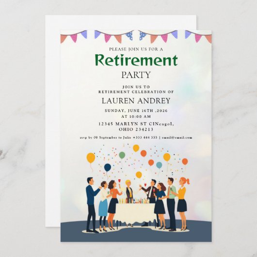 Elegant Retirement Celebration Invitation Kaart (Voorkant / Achterkant)