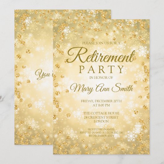 Elegant Retirement Gold Glitter Winter Wonder Kaart (Voorkant / Achterkant)