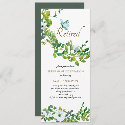 Elegant RETIREMENT Invitaties Botanische Floral Kaart (Voorkant / Achterkant)
