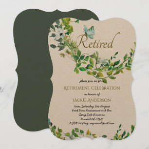 Elegant RETIREMENT Invitation Man Woman Greenery Kaart