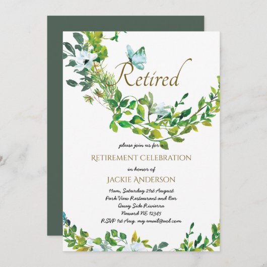 Elegant RETIREMENT Invitations Botanische Greenery Kaart (Voorkant / Achterkant)