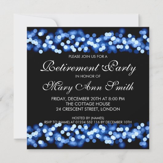 Elegant Retirement Party Blue Hollywood Glam Kaart (Voorkant)