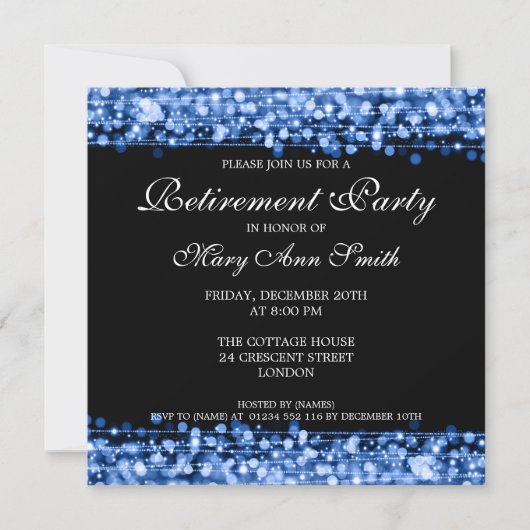 Elegant Retirement Party Blue Sparkles Kaart (Voorkant)