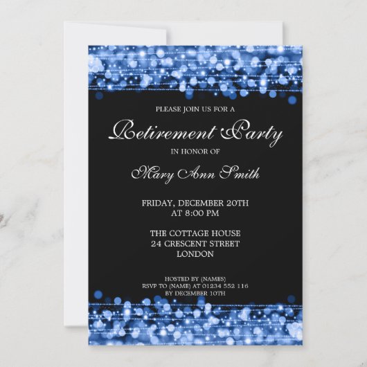 Elegant Retirement Party Blue Sparkles Kaart (Voorkant)
