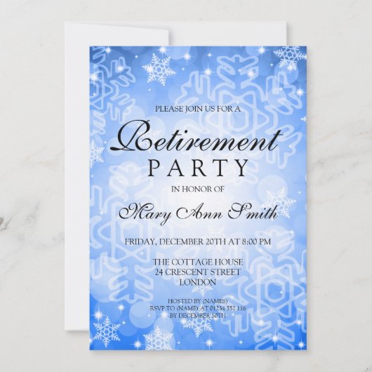 Elegant retirement Party Blue Winter Bokeh lampjes Kaart (Voorkant)