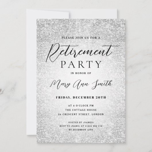 Elegant Retirement Party Glam Silver Glitter Kaart (Voorkant)