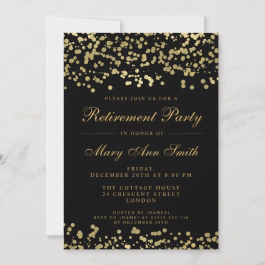 Elegant Retirement Party Gold Foil Confetti Kaart (Voorkant)