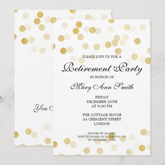 Elegant retirement Party Gold Foil Glitter Lights Kaart (Voorkant / Achterkant)