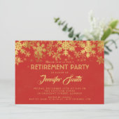 Elegant Retirement Party Gold Foil Snowflakes Red Kaart (Staand voorkant)