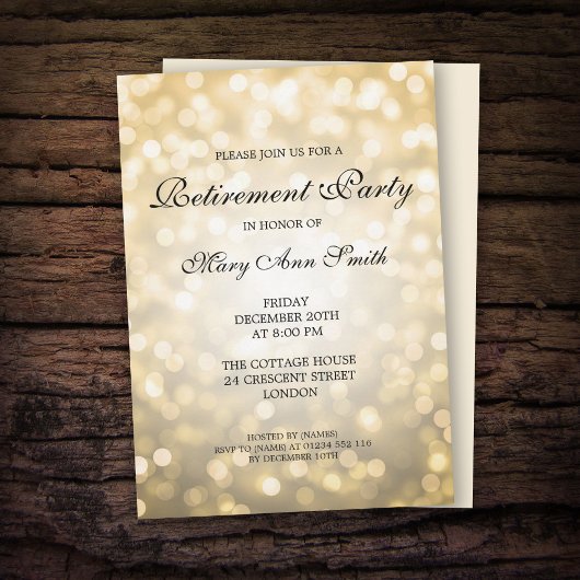Elegant retirement Party Gold Glitter Lights Kaart