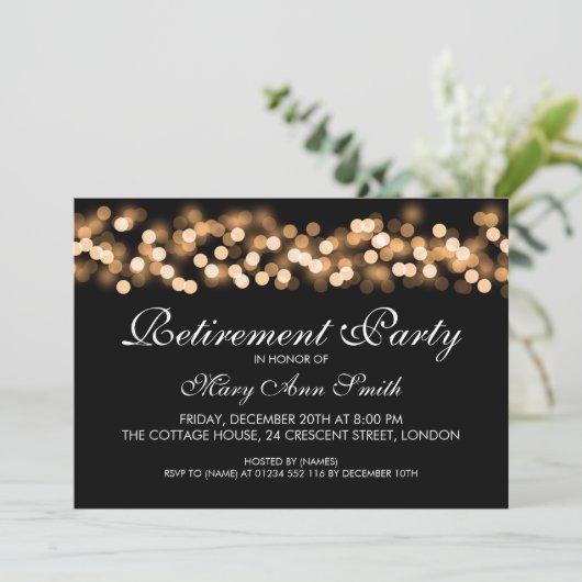 Elegant Retirement Party Gold Hollywood Glam Kaart (Staand voorkant)