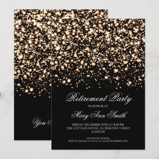 Elegant Retirement Party Gold Midnight Glam Kaart (Voorkant / Achterkant)