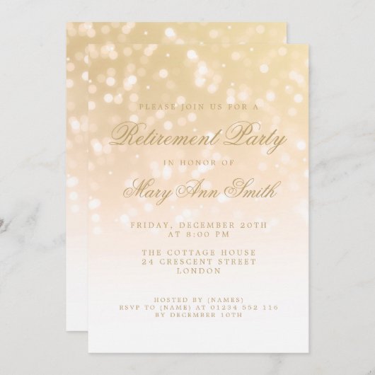 Elegant retirement Party Gold Sparkle Liights Kaart (Voorkant / Achterkant)