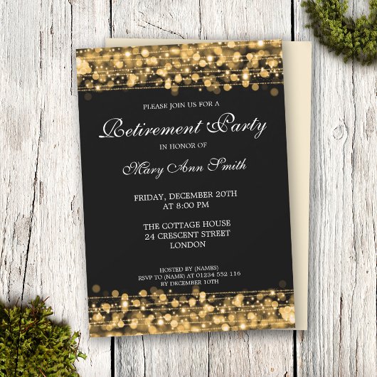 Elegant Retirement Party Gold Sparkles Kaart