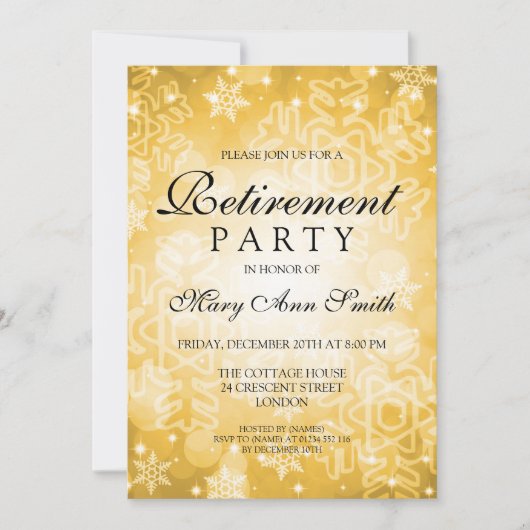 Elegant retirement Party Gold Winter Bokeh lampjes Kaart (Voorkant)