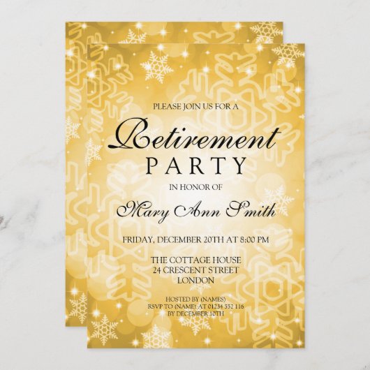Elegant retirement Party Gold Winter Bokeh lampjes Kaart (Voorkant / Achterkant)