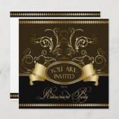 Elegant retirement Party Invitation Brown Gold Bl Kaart (Voorkant / Achterkant)