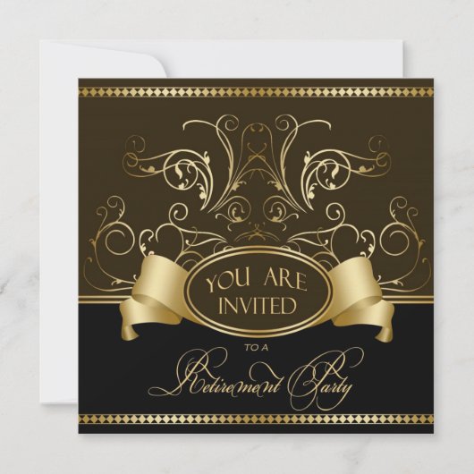 Elegant retirement Party Invitation Brown Gold Bl Kaart (Voorkant)