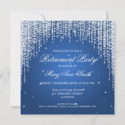 Elegant Retirement Party Night Dazzle Blue Kaart (Voorkant)