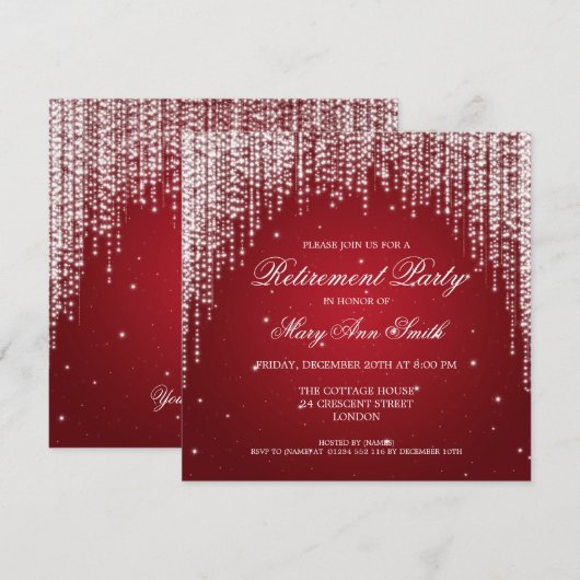 Elegant Retirement Party Night Dazzle Red Kaart (Voorkant / Achterkant)