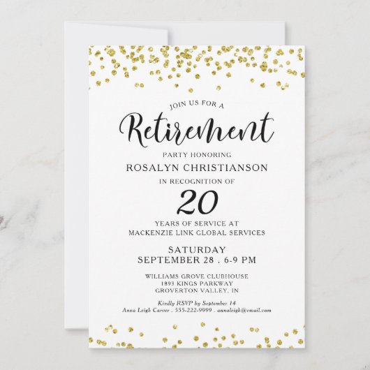 Elegant Retirement Party Script Gold Confetti Kaart (Voorkant)