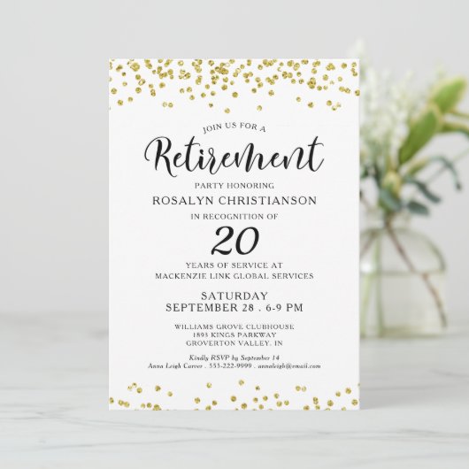 Elegant Retirement Party Script Gold Confetti Kaart (Staand voorkant)