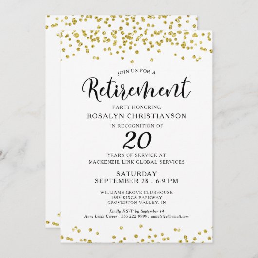 Elegant Retirement Party Script Gold Confetti Kaart (Voorkant / Achterkant)