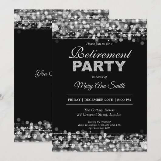 Elegant Retirement Party Silver Glitter Kaart (Voorkant / Achterkant)