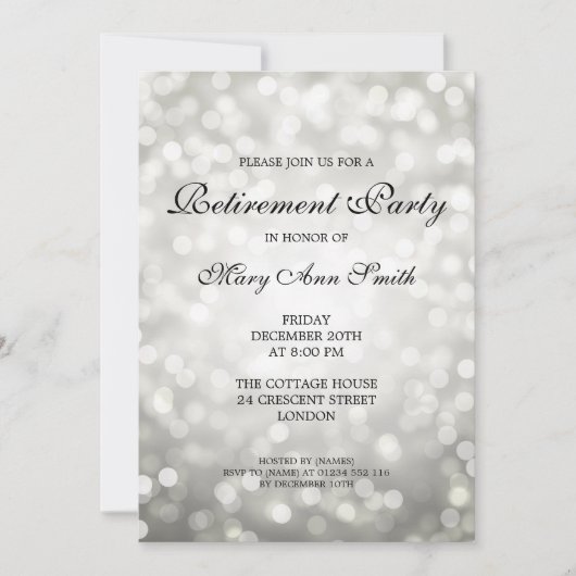 Elegant retirement Party Silver Glitter Lights Kaart (Voorkant)