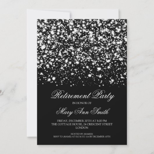 Elegant retirement Party Silver Midnight Glam Kaart (Voorkant)