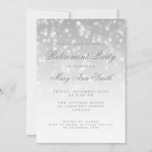 Elegant retirement Party Silver Sparkle Lights Kaart (Voorkant)
